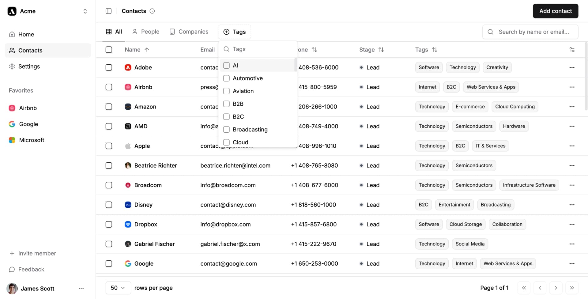 contacts feature screenshot